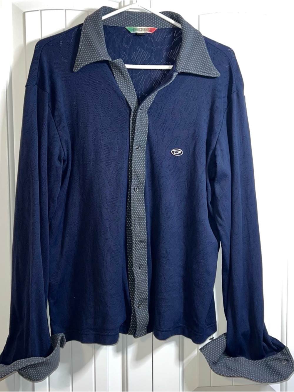 Diesel Industry Mens Vtg shirt Large Sweater Burnout Blue Cardigan Button Preppy - Picture 5 of 15